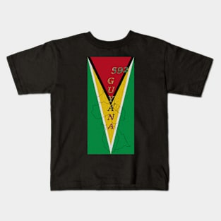 Guyana Flag Design with Phone Area Code and Map Outline Kids T-Shirt